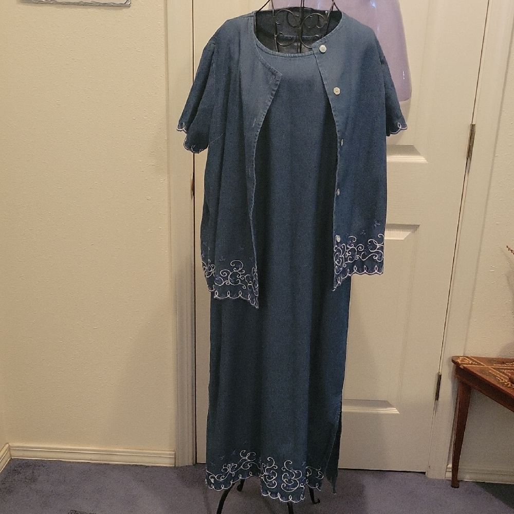 Blue Embroidered Dress and Jacket Set
